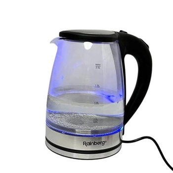 Дисковий скляний електричний чайник з LED підсвічуванням Rainberg RB-2250 2200 Вт, 1.8л