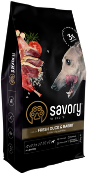 Сухой корм для собак всех пород Savory со свежим мясом утки и кроликом 12 кг (4820232630181)