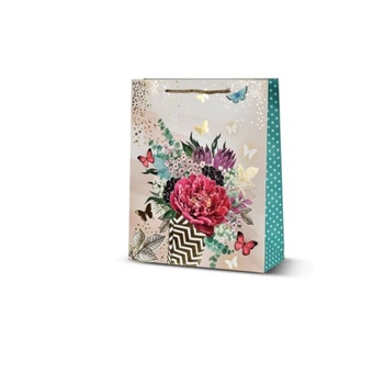 Пакет подарунковий паперовий Stenson Flower dance R95501-S 18х23х8 см Бежевий з м'ятним