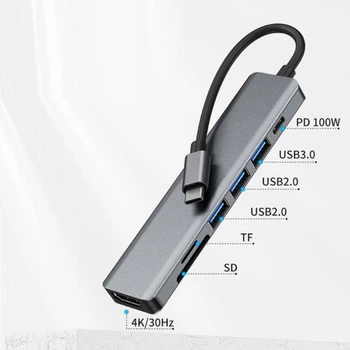 Док-станция 7 в 1 USB Type-C концентратор для ноутбука 7 портов HDTV картридер