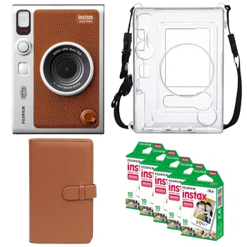 Подарунковий набір Камера для миттєвого друку Fujifilm INSTAX MINI EVO Hybrid Brown / Прозорий чохол / Картриджі на 50 фото / Коричневий фотоальбом на 108 фото