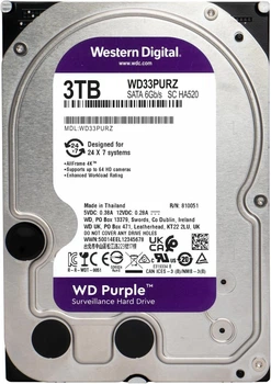 外付けハードディスク・ドライブ Western Digital WD33PURZ 3TB HDD Жорсткий диск WD 3TB 3.5' 256MB SATA Purple Surveillance (WD33PURZ