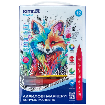 Маркер и-пензлики акрилові набір 12шт Kite Creative 4063276226150