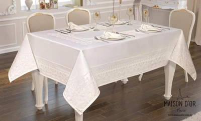 Скатерть на стол 160x270 см с салфетками 40x40 см Maison D'or Palmer, Молочный Ecru