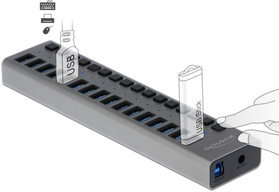 USB Hub Delock External USB 5 Gbps Hub with 16 Ports + Switch Grey (4043619637393)