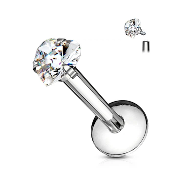 Серьга микролабрет Spikes LSI6-16083C из стали с фианитом для пирсинга хряща уха, монро (Штанга: 8мм)