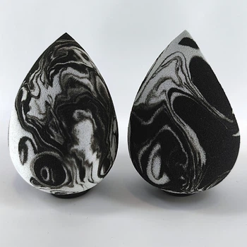 Набор спонжей косметических для макияжа Soft Moments 6 см Marble чёрно-белый (капля) и чёрно-белый (срез) 2 шт.