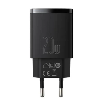 Мережевий зарядний пристрій Baseus 20W Compact Quick Charger QC3.0+PD3.0 20W USB+Type-C 3A Чорний