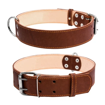 Кожаный двойной ошейник Collar Ш 45 мм Д 56-68 см Brown (03596)
