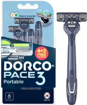 Бритви одноразові Dorco Pace 3 Portable для чоловіків 3 леза 6 шт (8801038612546)