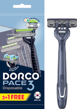 Бритви одноразові Dorco Pace 3 для чоловіків 3 леза 4 шт (8801038601366)