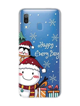 Прозорий чохол для Samsung Galaxy A30 (2019) / A20 (2019) Сніговик і пінгвін (новорічний принт 156)