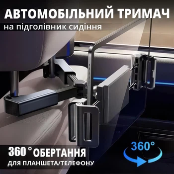 Автомобильный держатель для телефона и планшета 4,7–12,9″ на подголовник сиденья — вращение 360°, черный