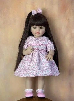 Большая виниловая кукла ручной работы в розовом платье Reborn Baby Doll с красивыми волосами и глазами