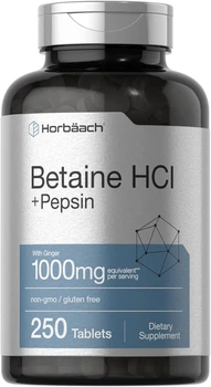 Добавка премиум-класса бетаин HCl с пепсином Horbäach Betaine HCl with Pepsin 250 таблеток