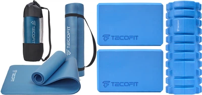 Набор Блок для йоги TECOFIT 2 шт. Голубой (TOP17123690/1) + Массажный ролик/валик TECOFIT 33 x 14 см Голубой/Синий (TOP18013781) + Коврик/мат TECOFIT NBR 183x61x1 см Blue + чехол-сумка в подарок (TOP20106462/1)