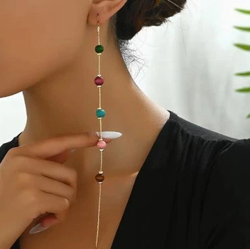Длинные серьги бижутерия Бусины на цепочке jewelry Многоцветные