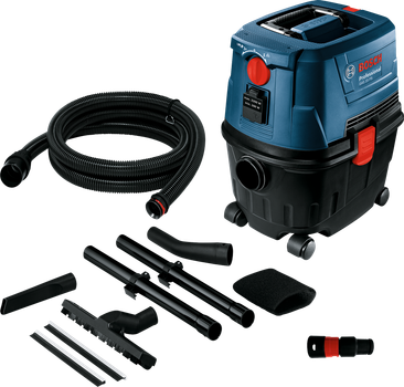 Пылесос строительный универсальный Bosch Professional GAS 15 PS + комплект насадок, 15 л контейнер (06019E5100) 