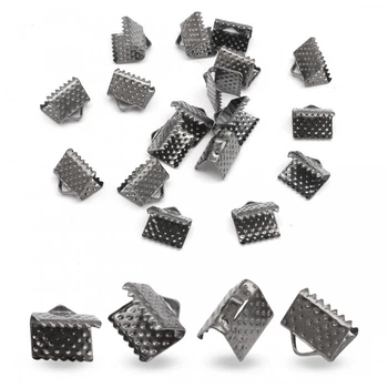 Концевики Зажимы для Лент, Железные, Цвет Оружейная Сталь, 8х6х5мм, Отверстие 2мм, 20 шт