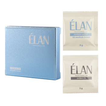 Гель-фарба для брів ELAN 03 Medium Brown світло-коричневий та кремовий окислювач 3% у саші 5 г