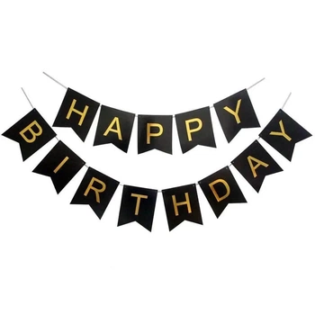 Бумажная гирлянда Happy Birthday черная, 2.5 м