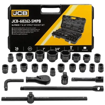 Набор инструментов JCB 68262-5MPB комбинированный профессиональный из хромомолибденовой стали в пластиковом кейсе 1"/3/4" 26 шт (5-59043)