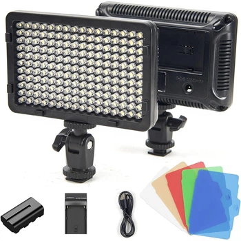 Накамерный видеосвет LED — PT-176S 5 COLORS (11W/1320LM/LED176 PCS/3200K-5600K)LED DISPLAY BATTERY NP-F550+CHARGER
