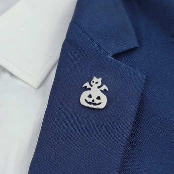 Значок (пін) BROCHE брошка біжутерія Хелловін Привид з гарбузом сріблястий BRGV114695