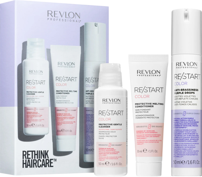 Zestaw do pielęgnacji włosów Revlon Professional Restart Color Szampon 50 ml + Odżywka 30 ml + Fioletowe krople Anti Brassiness 50 ml (8432225129099)