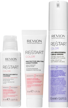 Zestaw do pielęgnacji włosów Revlon Professional Restart Color Szampon 50 ml + Odżywka 30 ml + Fioletowe krople Anti Brassiness 50 ml (8432225129099)