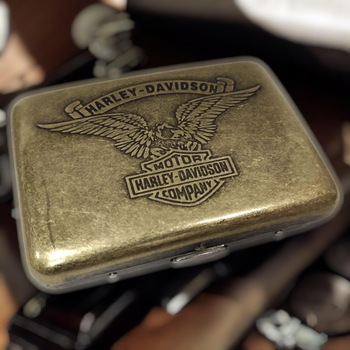 Портсигар металлический GVIPAI Harley Davidson brass на 18 сигарет в подарочной упаковке