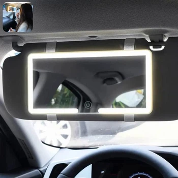Прямокутне дзеркало на козирок автомобіля з LED підсвічуванням акумулятором сенсорне дзеркало Біле UNSZ-021