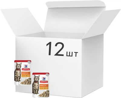 Упаковка вологого корму Hill’s SCIENCE PLAN Adult для дорослих котів з куркою 85 г x 12 паучів (052742210414)