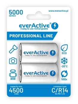 Аккумулятор everActive 2xEVHRL14-5000 C/R14, 4500-5000mAh, LSD Ni-MH, блистер 2шт, Professional Line