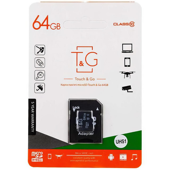 Карта памяти, флешка 64 Gb microSD с адаптером, картридером флеш память для ноутбука, телефона, планшета и камеры Touch&Go