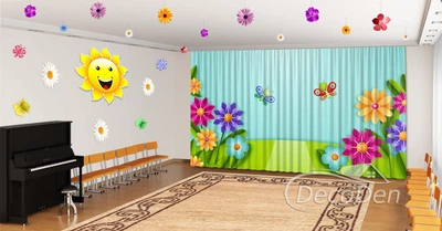 Весняні Фото Штори в дитячий сад PHOTODECOR "Паперові квіти та метелики"