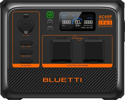 Зарядная станция Bluetti AC60P / 600 Вт / 504 Вт⋅ч / LiFePO4 (P-AC60P-EU-GY-BL-010)