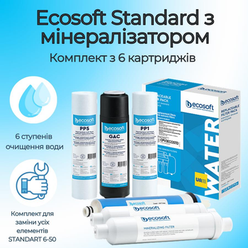 Комплект картриджів для зворотного осмосу Ecosoft комплект катриджів Standard набір для фільтра зворотного осмосу з мінералізатором 6 шт