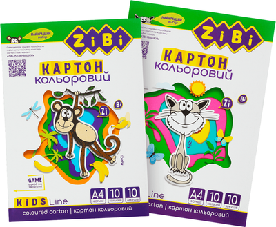 Набор цветного картона ZiBi A4 10 листов 10 цветов 230г/м2 2 упаковки (ZB.1950.2)