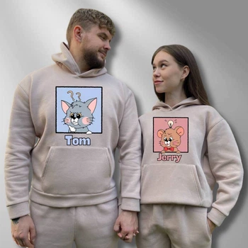 Парні худі теплі з капюшоном, XL/XXL, XL/XXL, Таш, принт "Том і Джеррі" (374)