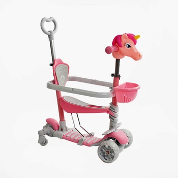 Самокат 5в1 P-63700 Best Scooter, з ДОП. КОЛІСАМИ, захисний бампер, PU колеса зі світлом, в коробці