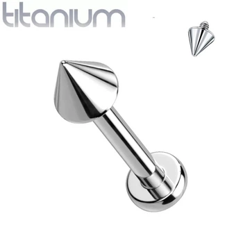 Серьга лабрет из титана для пирсинга губ, хряща уха Spikes T23L02-16084 с шипом (штанга: 8 мм; шип: 4мм)