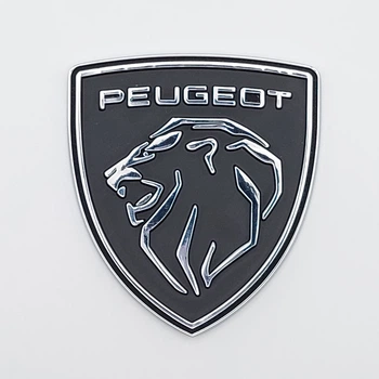 Эмблема логотип Peugeot (хром+чёрный, глянец) 6,0*6,7 см