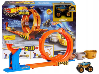 Zestaw do zabawy Hot Wheels Monster Trucks Bigfoot 50 rocznica Pętla Skok po trofeum JBX64 (194735266340)