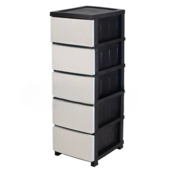 Комод R-plastic пластиковый R-Plastic Ротанг на 5 ящиков бело-черный