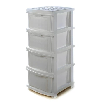 Пластиковый R-plastic комод Компакт с цельнолитыми ящиками на 4 яруса R-plastic белого цвета