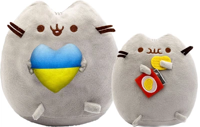 Набор Мягких игрушек Пушин кэт Pusheen cat с сердцем 23х25см и с чипсом 12х15см Серый (vol-10105)