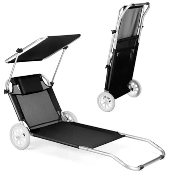 Шезлонг лежак Outtec Sun чорний з козирком для пляжу басейну саду