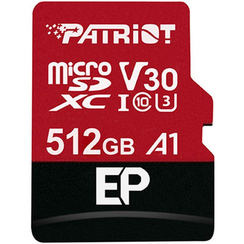 Картка пам'яті MicroSDXC 512 GB UHS-I/U3 Class 10 Patriot EP A1 R90/W80MB/s + SD-adapter (PEF512GEP31MCX) 512