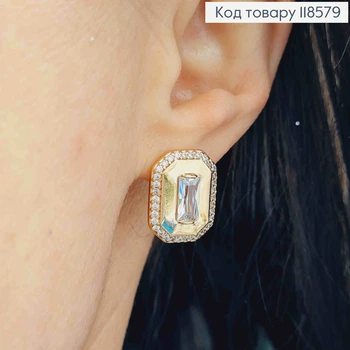 Сережки "Богемні" з Блискучим каменем в оправі з камінців, 1,7см, англійська застібка, золотиста біжутерія XUPING 18K